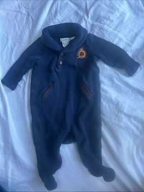 Ralph Lauren Navy Fleece Shawl-Collar Footed One-Piece 6mo